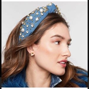 NWT Lele Sadoughi Denim Pearl and Crystal Oversized Headband